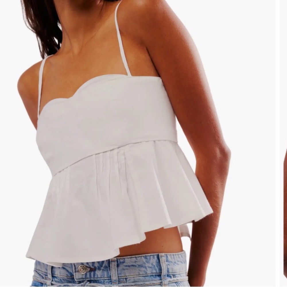 Free People White Scalloped Peplum Cami